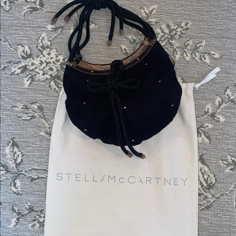 Stella McCartney Black small Hobo Bag with pink acrylic trimming Rope Detail